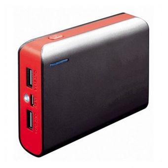 Powerbank 6000mAh Dual USB m/ lygte - Rød