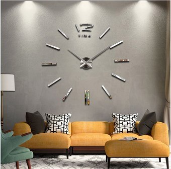 Moderne 120x120 cm væg ur i art deko stil sølv