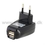 Oplader med 2 USB til stikkontakten - smartphones og tablets