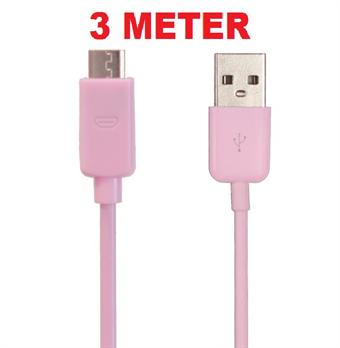 3 Meter Micro Usb kabel (Pink) 