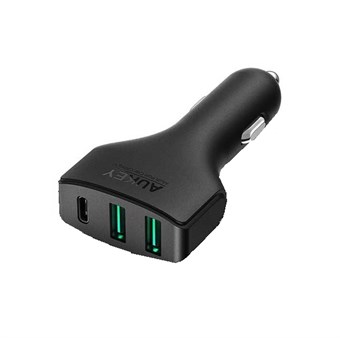 AUKEY CC-Y3 Car Charger 3-ports med USB Type C og Quick Charge 3.0