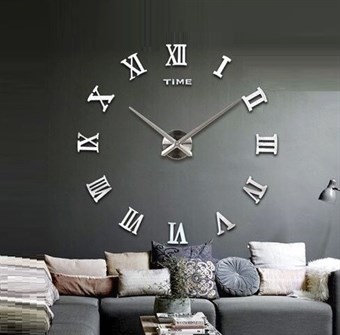 Moderne 110x110 cm væg ur i klassisk stil med romer tal - sølv