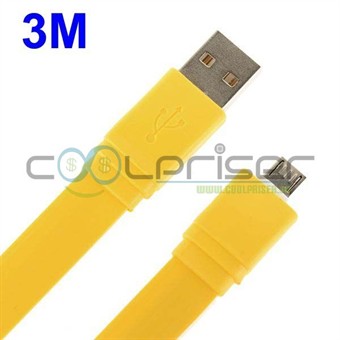 Flad 3 Meter Micro USB Kabel (Gul)