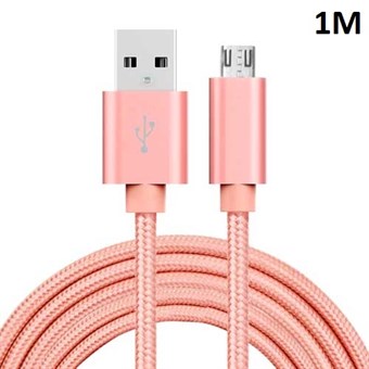Kvalitets Nylon Micro USB Kabel Rose Guld - 1 Meter
