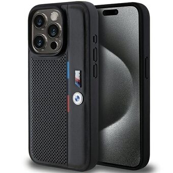BMW BMHCP15L23PUPVK iPhone 15 Pro 6.1" sort hårdtaske med perforerede Tricolor linjer.