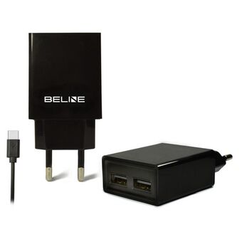 Beline dreng. netværk. 2xUSB + USB-C 2A sort/sort
