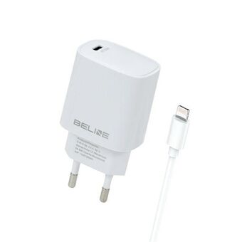 Beline lader, 1x USB-C 20W + lightning kabel, hvid PD3.0 BLNCW20L