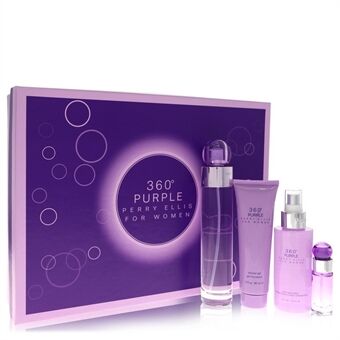 Perry Ellis 360 Purple by Perry Ellis - Gift Set -- 3.4 oz Eau De Parfum Spray + .25 oz Mini EDP Spray + 4 oz Body Mist Spray + 3 oz Shower Gel - til kvinder