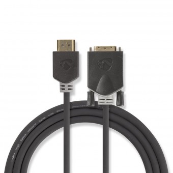HDMI™ kabel | HDMI™ Stik | DVI-D 24 + 1-pin han | 1080p | Guldplateret | 2.00 m | Lige | PVC | Antracit | Plastikpose