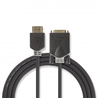 HDMI™ kabel | HDMI™ Stik | DVI-D 24 + 1-pin han | 1080p | Guldplateret | 2.00 m | Lige | PVC | Antracit | Window Box med Euro lås