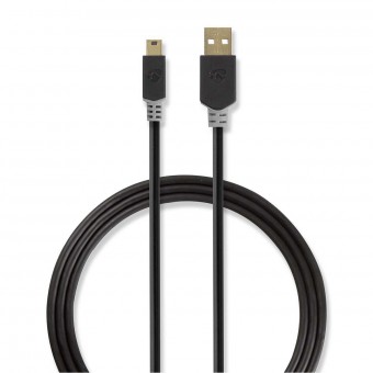 USB-kabel | USB 2.0 | USB-A han | USB Mini-B 5-pins han | 480 Mbps | Guldplateret | 2.00 m | Runde | PVC | Antracit | Plastikpose