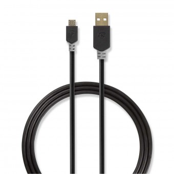 USB-kabel | USB 2.0 | USB-A han | USB Micro-B han | 480 Mbps | Guldplateret | 3.00 m | Runde | PVC | Antracit | Window Box