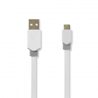 USB-kabel | USB 2.0 | USB-A han | USB Micro-B han | 480 Mbps | Guldplateret | 1.00 m | Fladt | PVC | Hvid | Window Box
