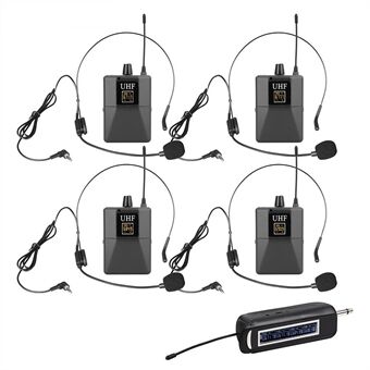 SHENGFU Pro Head hovedmonteret og lavalier UHF trådløst mikrofonsystem med 1 modtager + 4 sendere