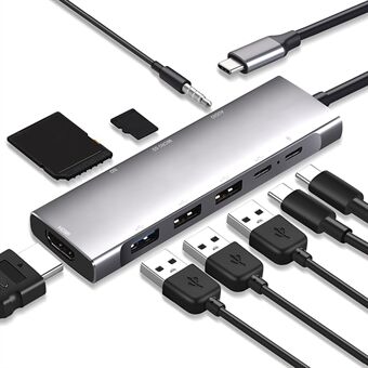 9 i 1 dockingstation 4K 30Hz USB C Hub HDMI-kompatibel 100W PD USB 3.0 + 2.0 Multiport Adapter til bærbar pc