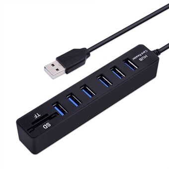USB2.0 Hub Adapter 6 Ports TF Card Reader USB Hub Support 480Mbps Transfer Speed for Laptops/PC