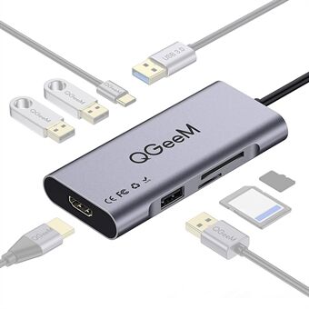 QGEEM QG-UH07-A 7-in-1 USB A Docking Station Multi-Port USB 3.0 Hub Supports HD/SD/TF Compatible with Chromebook Thunderbolt 3