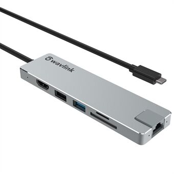 WAVLINK UHP3409 7-i-1 Type-C PC HUB Converter USB-C dockingstation med HD 4K/30Hz, PD 100W, SD/TF Card Slot