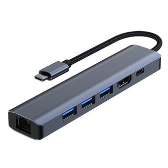 2210 6-i-1 USB C Hub Type C Hub til 4K / 30Hz HDMI Adapter med 100W strømforsyning Kompatibel med bærbar computer og flere Type C-enheder
