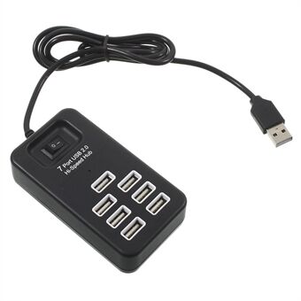 Portable 7 Ports USB 2.0 Hub with 1m Cable and Power Switch - Black