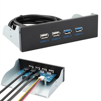 5,25 tommer 5 Gbps dataoverførsel udvidelseskort computertaske Frontpanel med 2-port USB 3.0 og 2-port USB 2.0 - Sort