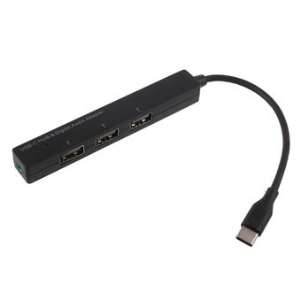 GT-129 Type-C til 3,5 mm lydport og tre USB-porte USB-C HUB-adapter med OTG-funktion til bærbar Macbook