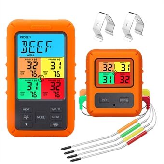 TS-TP40-X Fire sonder Trådløs grilltemperaturtælling Display Farveskærm Madtermometer med timer/nedtællingsfunktion til bagning (med FDA, BPA-fri)