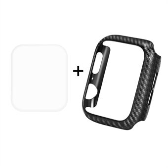 HAT Prince til Apple Watch Series 5 4 44mm Carbon Fiber Texture TPU beskyttelsestaske + 3D fuld størrelse buet varmbøjning HD klar PET-film
