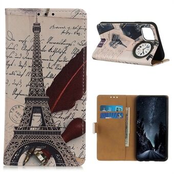 Pattern Printing Leather Wallet Phone Case for iPhone 11  (2019) - Eiffel Tower and Quill