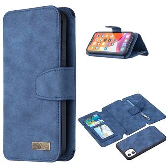 BF07 Aftageligt mat læder lynlås lomme tegnebog telefon cover til iPhone 11 - Blå