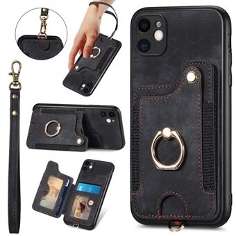 Til iPhone 11-kortholder RFID-blokerende telefontaske PU-læderbelagt PC+TPU-kickstand-cover