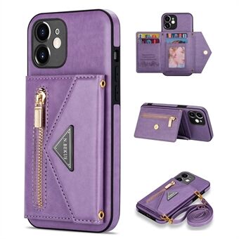 N.BEKUS til iPhone 12 mini  Kickstand Design tegnebog Anti-ridse Drop-sikker PU læder + TPU mobiltelefon etui med lang snor