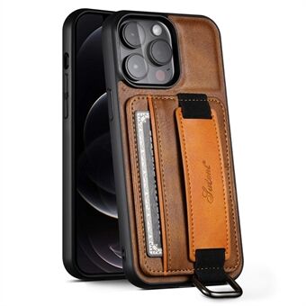 SUTENI H13 kortholder telefoncover til iPhone 12 Pro læderbelagt pc + TPU Kickstand telefoncover med håndstrop