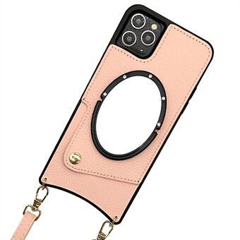 Til iPhone 12 Pro Max 6,7 tommer kortholder telefonetui Fish Tail Design PU læderbelagt TPU spejldesign Beskyttende cover med skulderrem