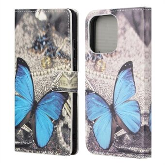 Beskyttende mønsterudskrivning i hele kroppen PU-læderpung Magnetisk lukker Stødsikker Stand Funktion Flip Folio Cover Cover til iPhone 13 -  Blue Butterfly
