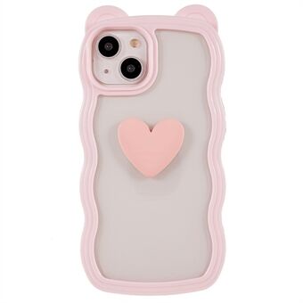 Til iPhone 13  Cute Bear Ear Decor Phone Case Hjerteformet mønster Aftageligt 2-i-1 PC+TPU Mobiltelefoncover