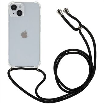 Stødsikkert telefonbagcover til iPhone 13 6,1 tommer HD Clear Four Corner blødt TPU etui med snor