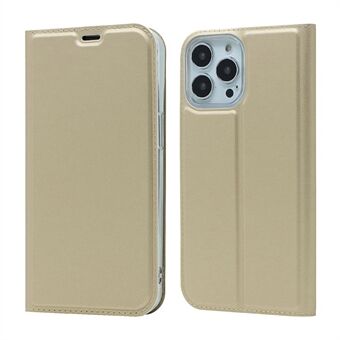 All-around beskyttelse Autoabsorberet Fashion ensfarvet kortslot Stødsikkert lædertelefoncover med Stand til iPhone 13 Pro - Gold