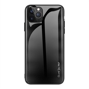 Carbon Fiber Texture Design Hærdet glasbagside + TPU Edge Hybrid Cell Phone Case til iPhone 13 Pro - Sort