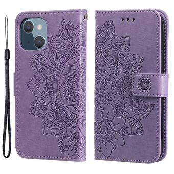 Flower Imprinting Wallet Anti-ridse Læder Telefon Stand Protector Case til iPhone 13 mini 