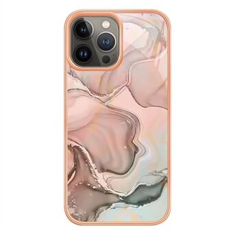 Til iPhone 13 Pro Max 6,7 tommer YB IMD Series-16 Style E Marmormønster galvaniseringsramme Design-etui 2,0 mm TPU Ridsefast IMD-telefoncover - Pink