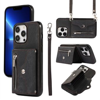 Mobiltelefontaske til iPhone 13 Pro Max 6,7 tommer PU-læder+TPU-kickstand RFID-blokeringskorttaske Bagcover