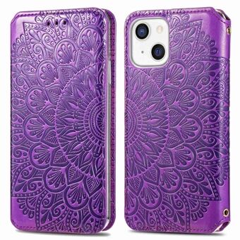 Til iPhone 14 Mandala Flower Imprinted PU-læder Telefonetui med fuld beskyttelse Magnetisk Auto-lukkende Stand Wallet Cover