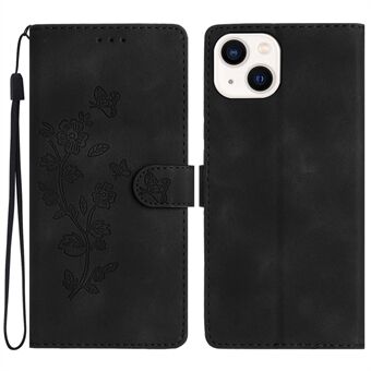 Flower Imprint Wallet Cover til iPhone 14, PU-læder + TPU- Stand telefoncover
