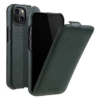 MELKCO til iPhone 14 ægte ko-læder+pc-skal Lodret Flip Litchi Texture Protection Telefoncover