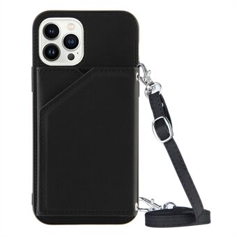 YB-1 Series Skin-touch telefoncover til iPhone 14 Pro , kortholder Kickstand Lædercoated TPU cover med skulderrem