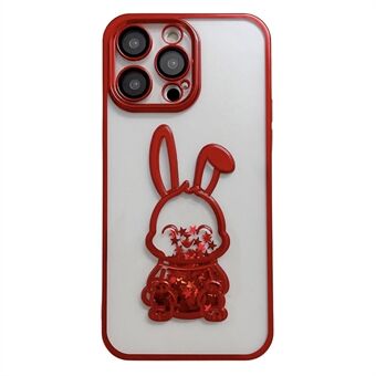 Til iPhone 14 Pro Quicksand Cute Rabbit telefoncover Galvanisering Transparent anti-drop TPU cover med hærdet glas linsefilm