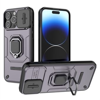 Anti-ridse skal til iPhone 14 Pro , PC+TPU-telefoncover Skydeglasbeskyttelse Kickstand Bagcover