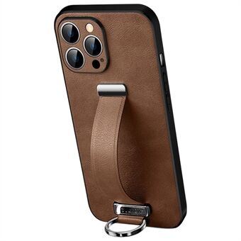 SULADA Fashion Series til iPhone 14 Pro Max Crazy Horse Texture Kickstand-etui PU-læderbelagt pc + TPU-telefoncover med optrækkeligt armbånd