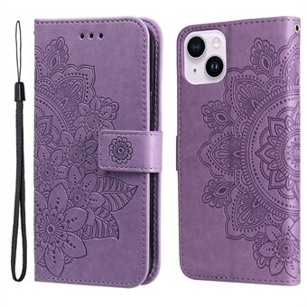 Til iPhone 15 Plus Anti-ridse PU læder cover med trykt blomstermønster, telefonholder, pung, telefonskal